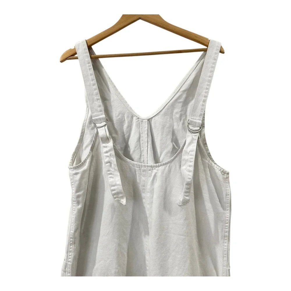 We The Free High Roller Railroad Jumpsuit M White Denim Overalls Barrel Leg